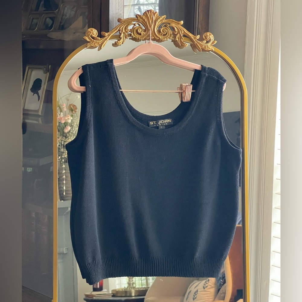St. John Basics Black Santana Knit Scoop Neck Tank Top